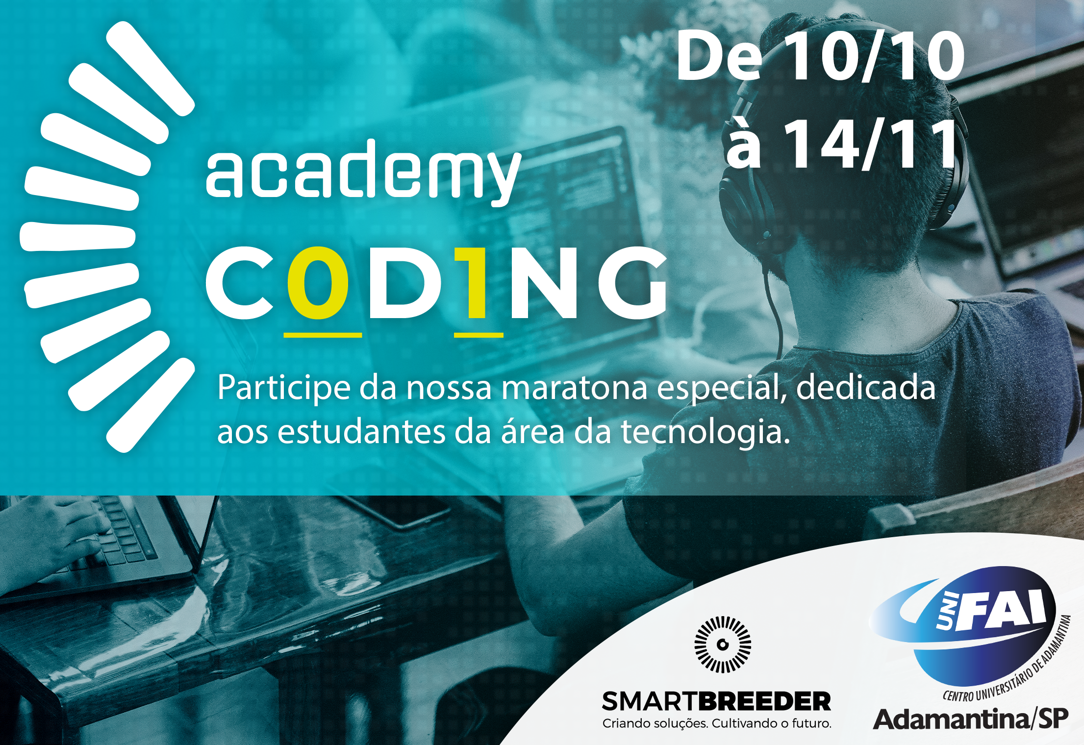 Parceria entre UniFAI e Smartbreeder prevê a realização do evento on-line Academy Coding, marcado para os dias 10 de outubro a 14 de novembro